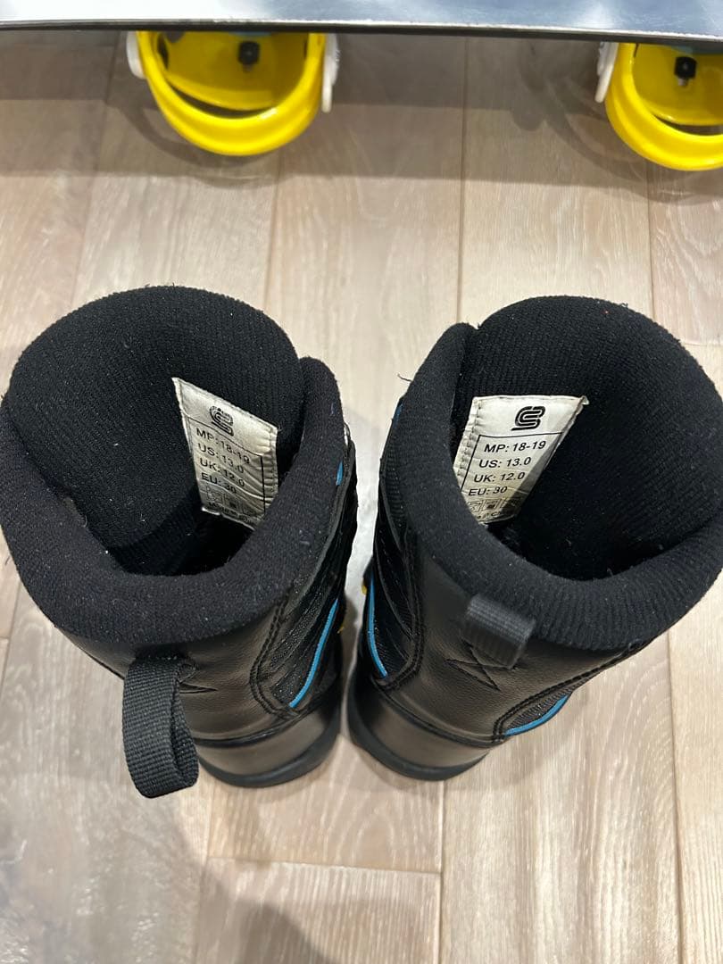 子供用】スノーボード ビンディング ホワイト/ブルー/イエロー 3点セット