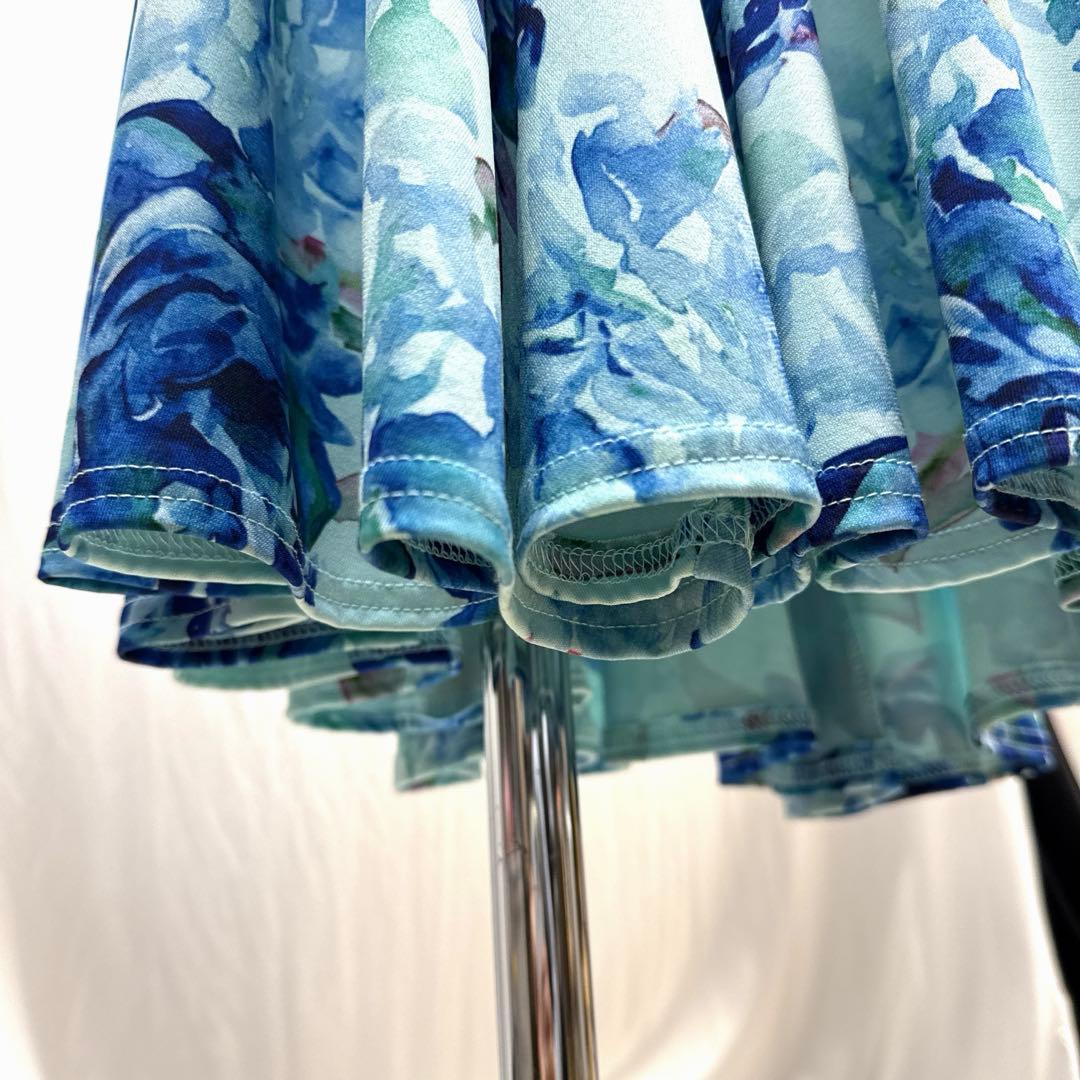 6198☆M ブルー系 花柄 スリーピース セットアップ 社交ダンス 社交