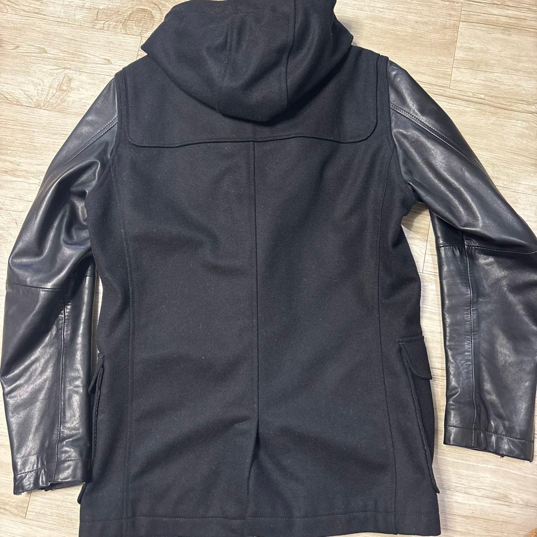 底値 DIESEL フード付き牛革ダッフルコート 黒