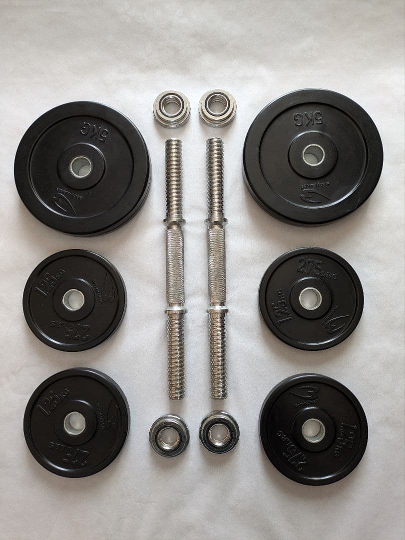 ボディメーカー　ダンベルセット　 5kg×2枚 1.25kg×4枚、シャフト2本