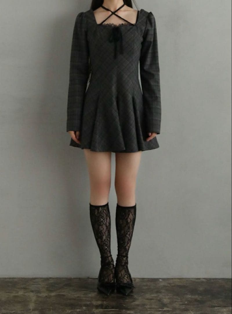 完売商品】BUBBLESパネルフレアガーリーワンピース グレー S