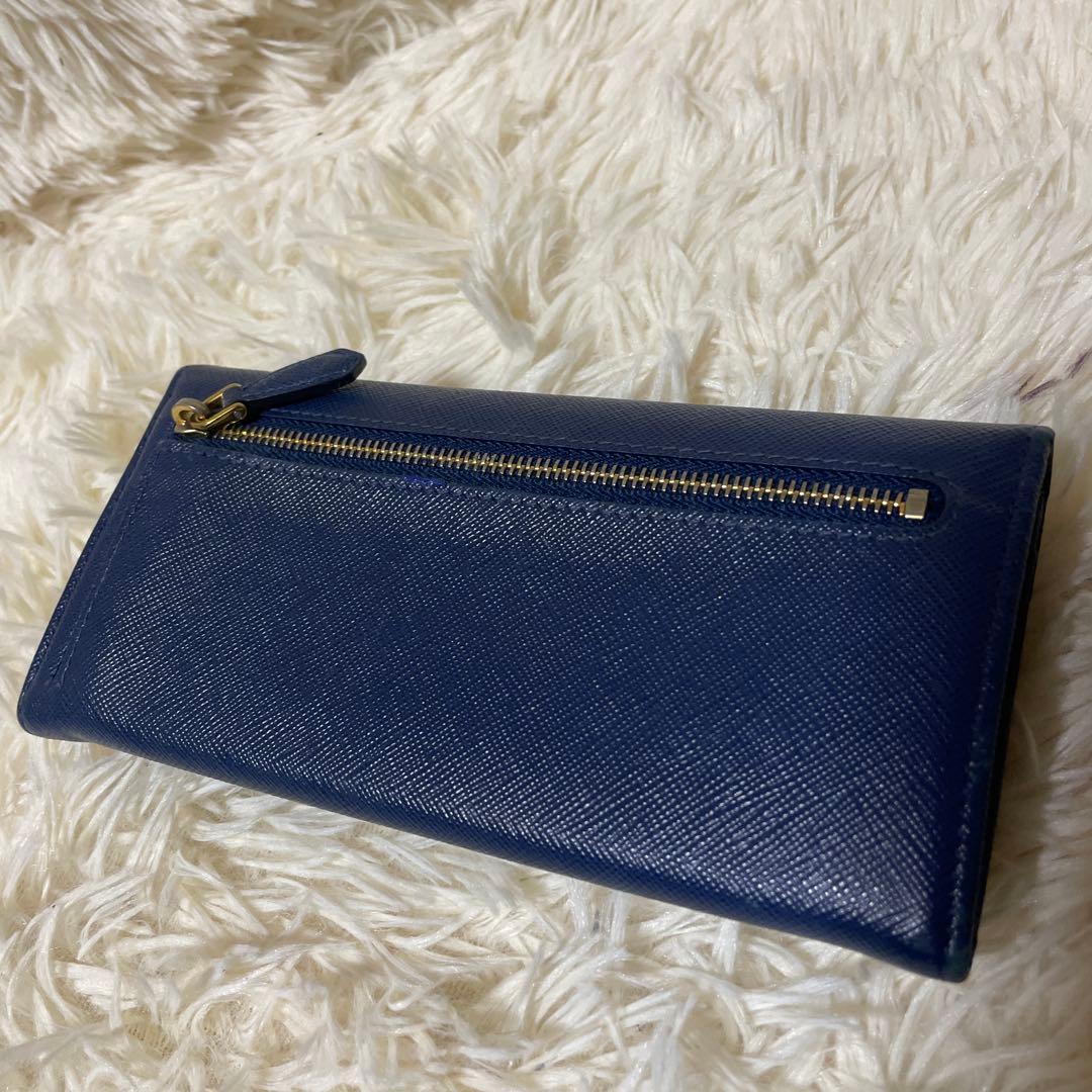 PRADA プラダ サフィアーノ 長財布 二つ折り 青 リボン 人気 フラップ
