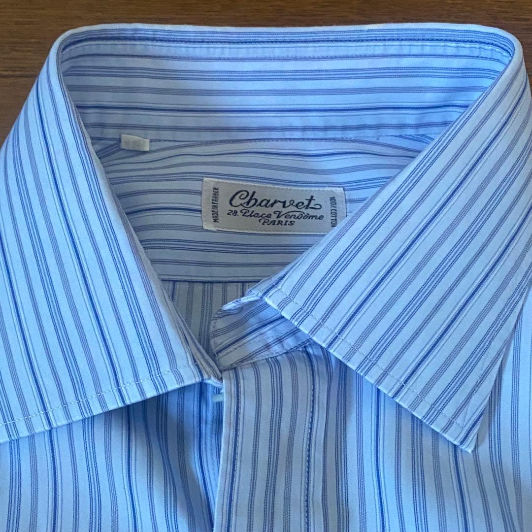 美品] シャルベ 長袖 シャツ 43 ストライプ ブルー系 - メルカリ