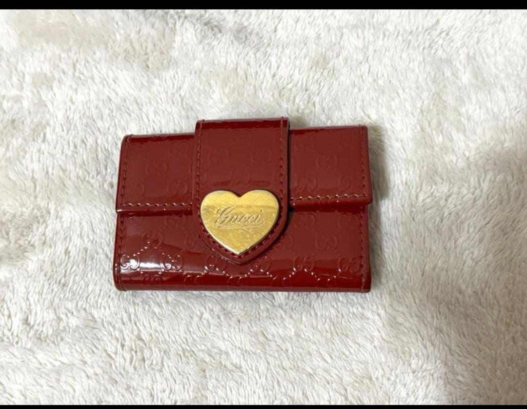 GUCCI グッチ 赤 6連エナメルキーケース ハート金具(ショップカード
