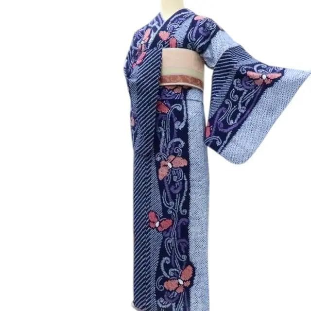 専用Y3231◆美品 綿 有松鳴海絞り 背・胸当付 手縫い仕立て 蝶 高級浴衣