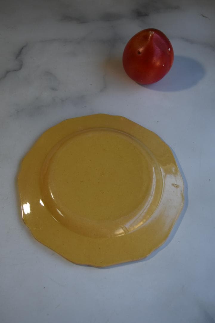 1枚はおまけ 19世紀アプト窯 黄釉花リム デセール皿 アンティーク