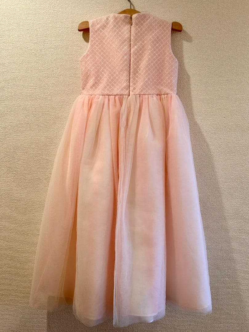 DRESCCO ピーチピンクバイアスチェックスパンコールロングドレス 120