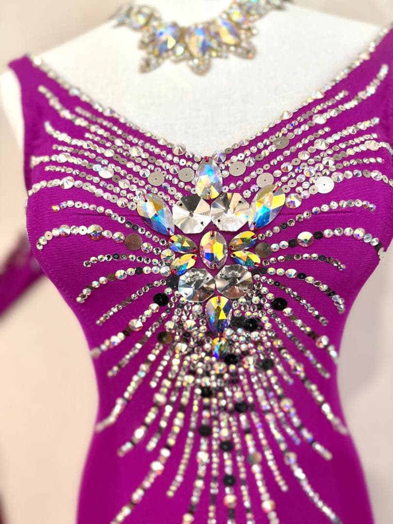 社交ダンス ドレス マゼンダ オーストリッチ付 ロビンフッド製 SM～Mサイズ