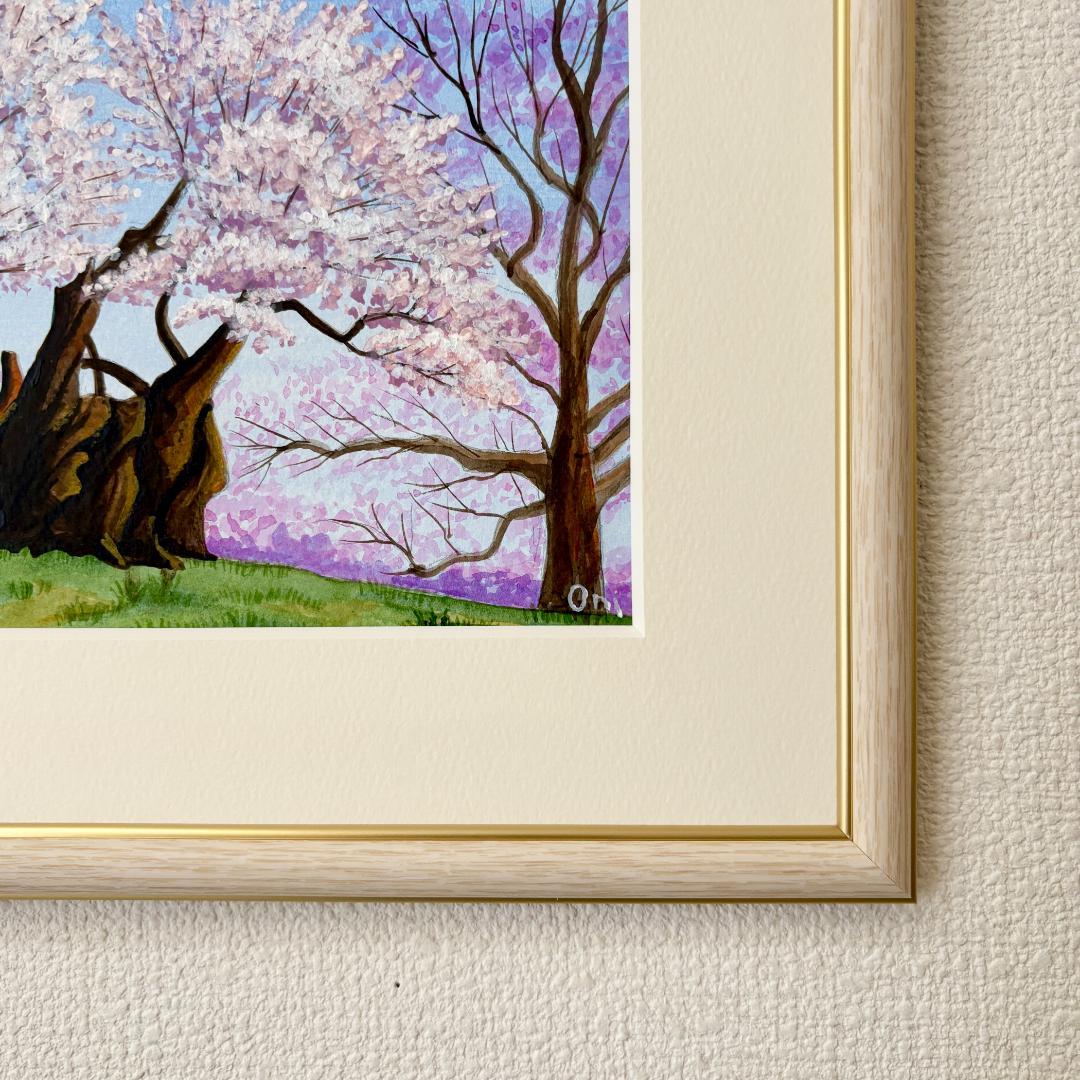 アクリル画 原画 「山高神代桜」額縁付 SMサイズ 風景画