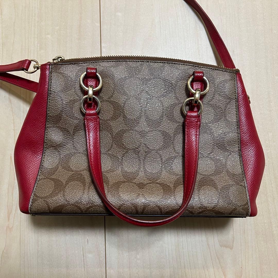 COACH ショルダーバッグ ブラウン/レッド - メルカリ