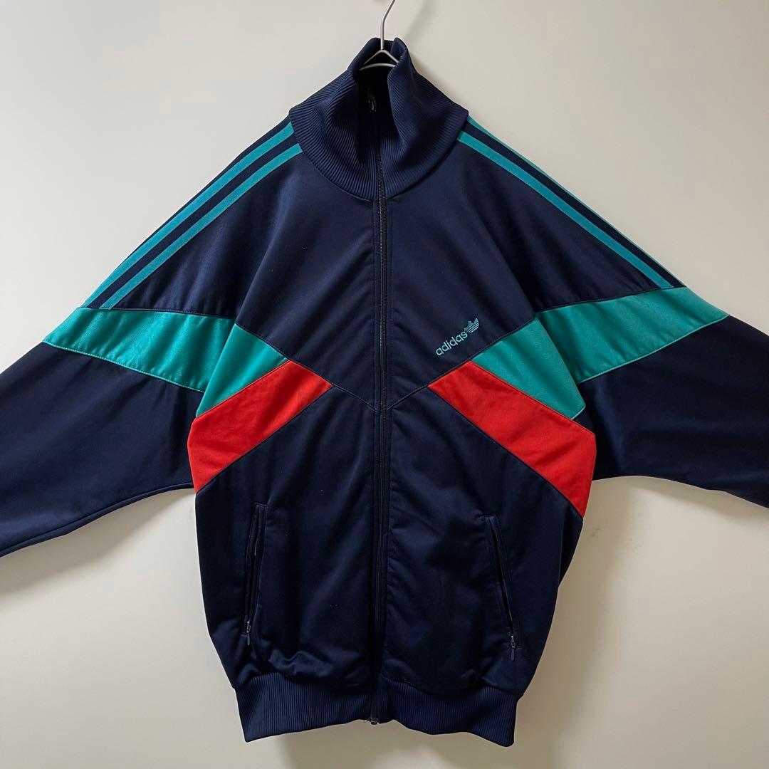 90s】アディダス刺繍トラックジャケット古着ジャージトップ ネイビー紺