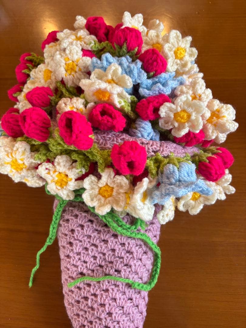 手編み 花束ブランケット2点 花束ブランケット ブーケブランケット かぎ針編み 直径80cm ニット製