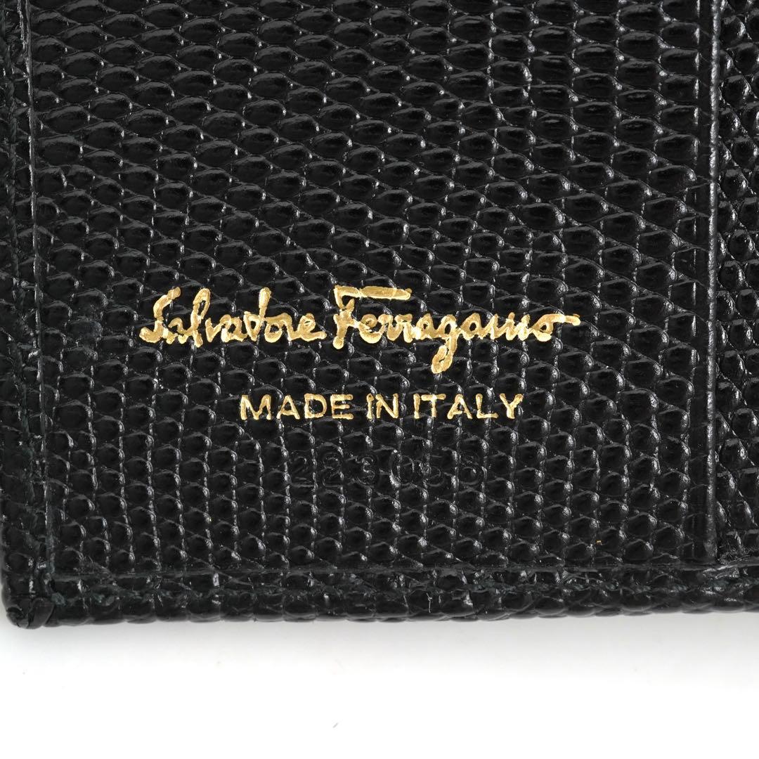 ✨未使用展示品✨ Ferragamo ミニ財布 リザード ヴァラリボン ガマ口