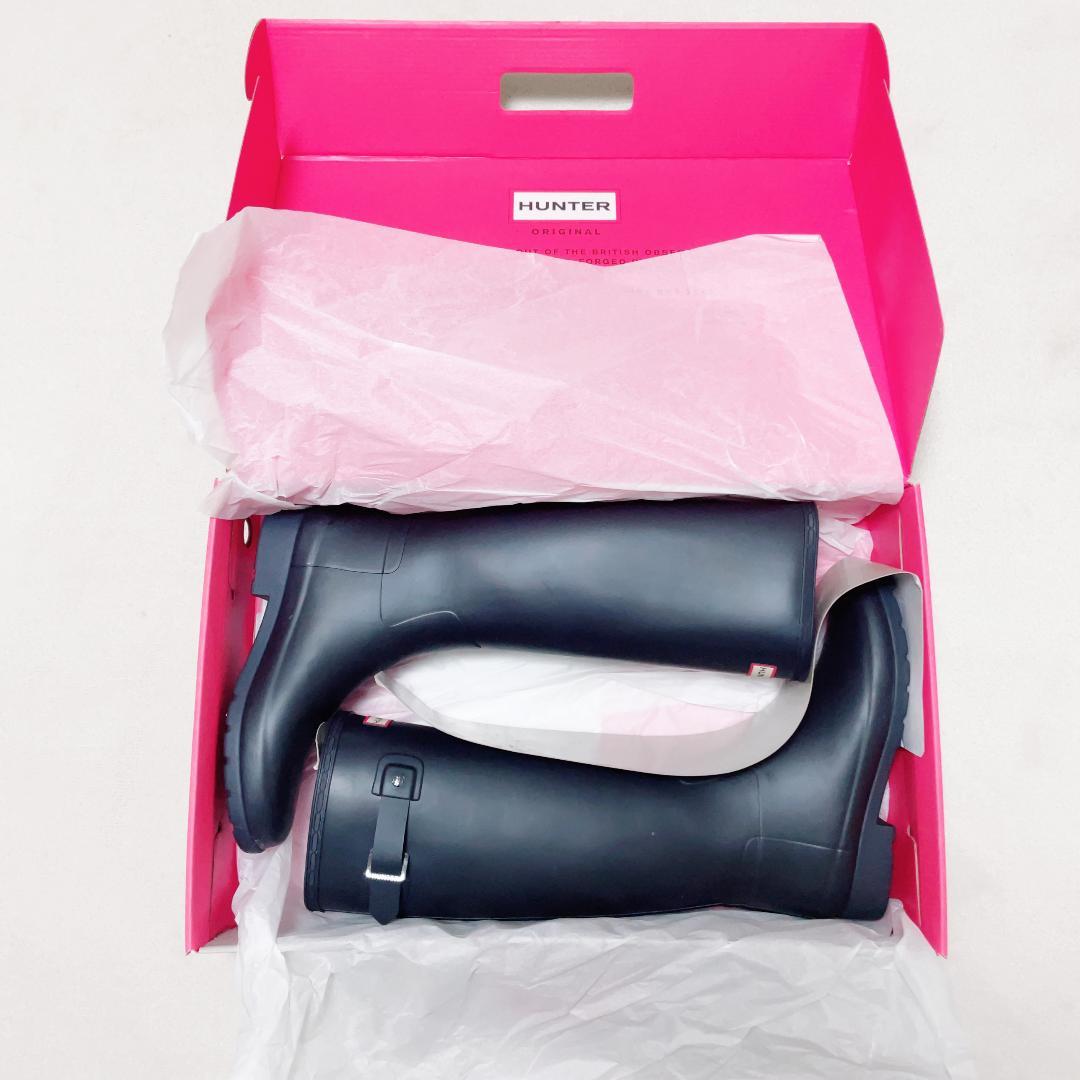 【美品・箱付】HUNTER レインブーツ ロング ブラック 長靴 24.0cm
