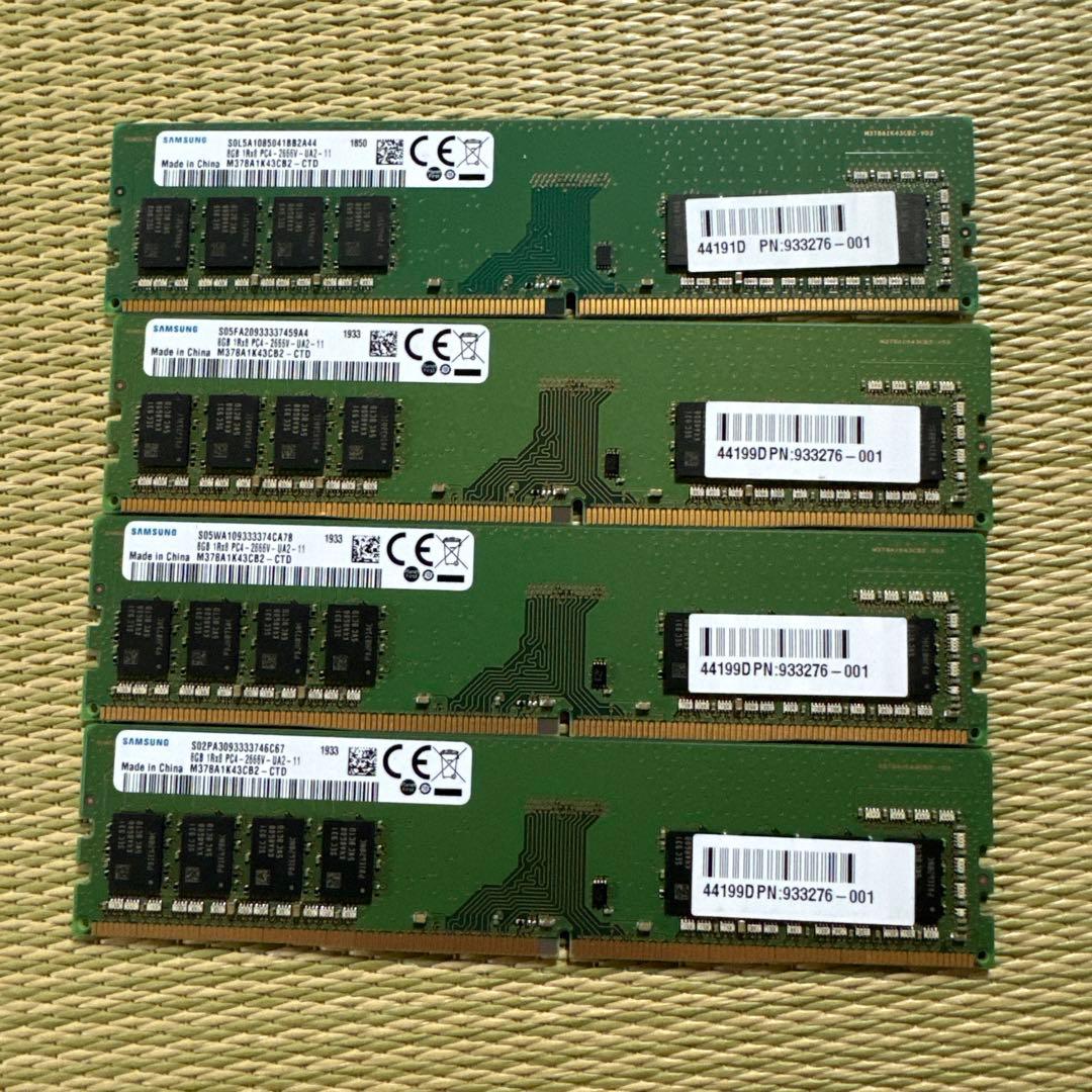 SAMSUNG PC4-2666V 8GBx4枚 32GB Samsung 8GB DDR4 1Rx8 PC4-2666V-UA2