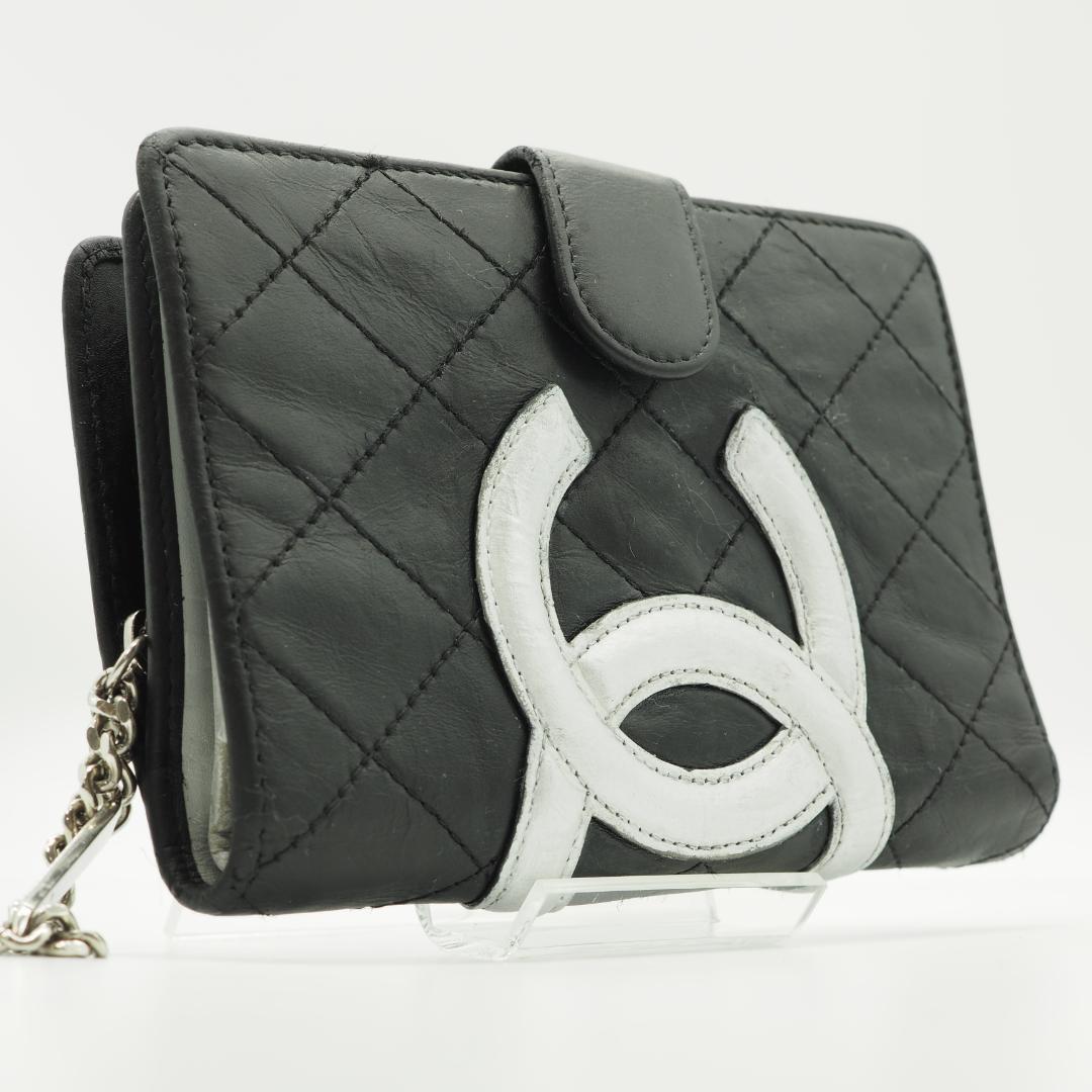 CHANEL シャネル カンボンライン ミドル 2つ折り財布 黒×シルバー シャネル(CHANEL)シャネル カンボンライン 二つ折財布 二つ折り財布