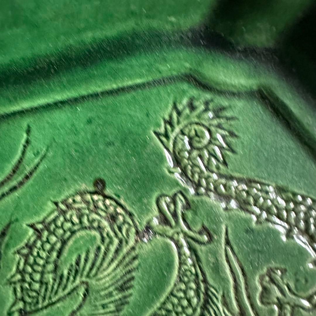 希少美品】清緑釉 六角陰刻龍図皿 飾り皿 清時代 中国美術 珉平焼