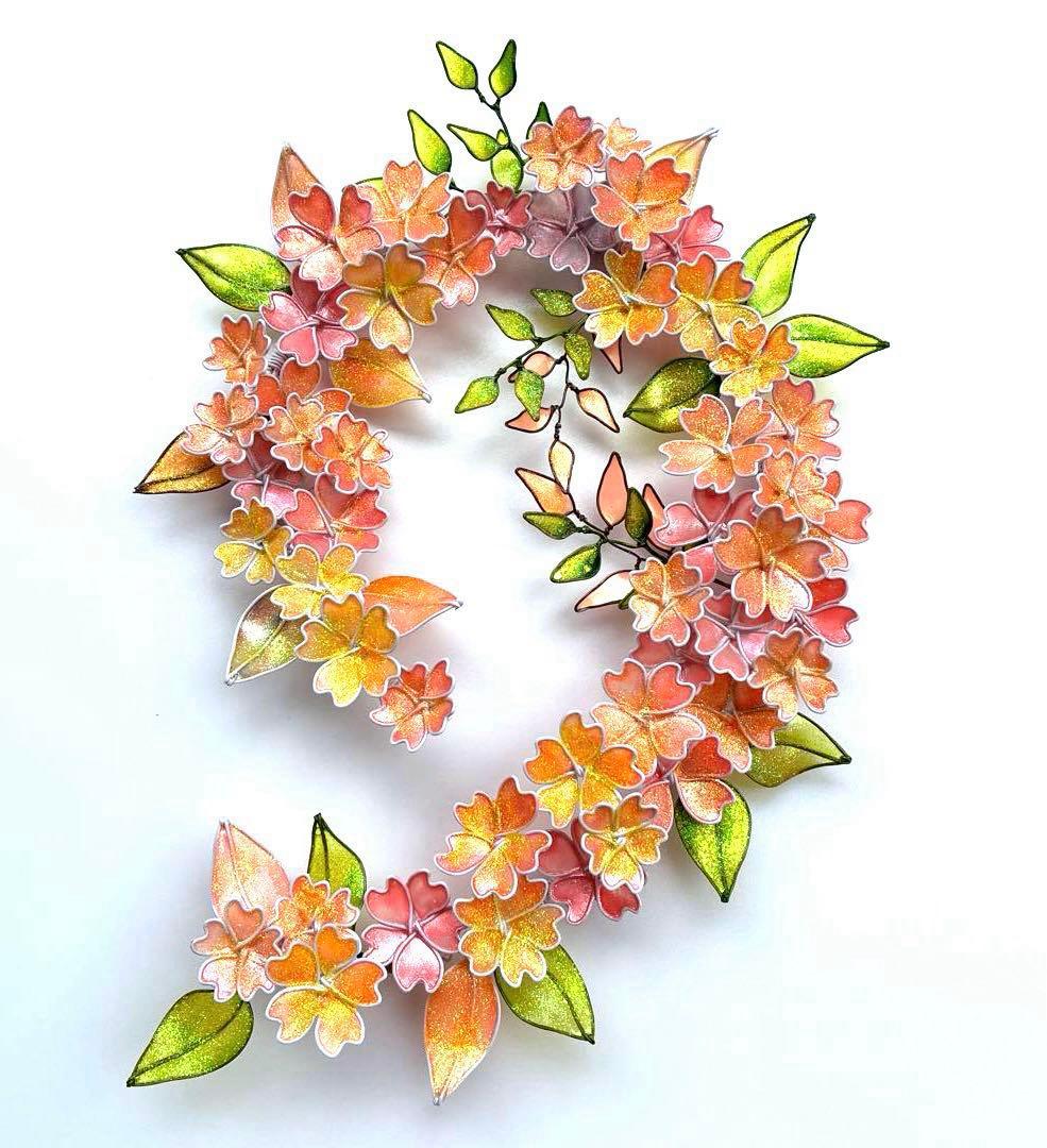 キラキラシュガーパウダー満開桜リース 山桜 ワイヤークラフト