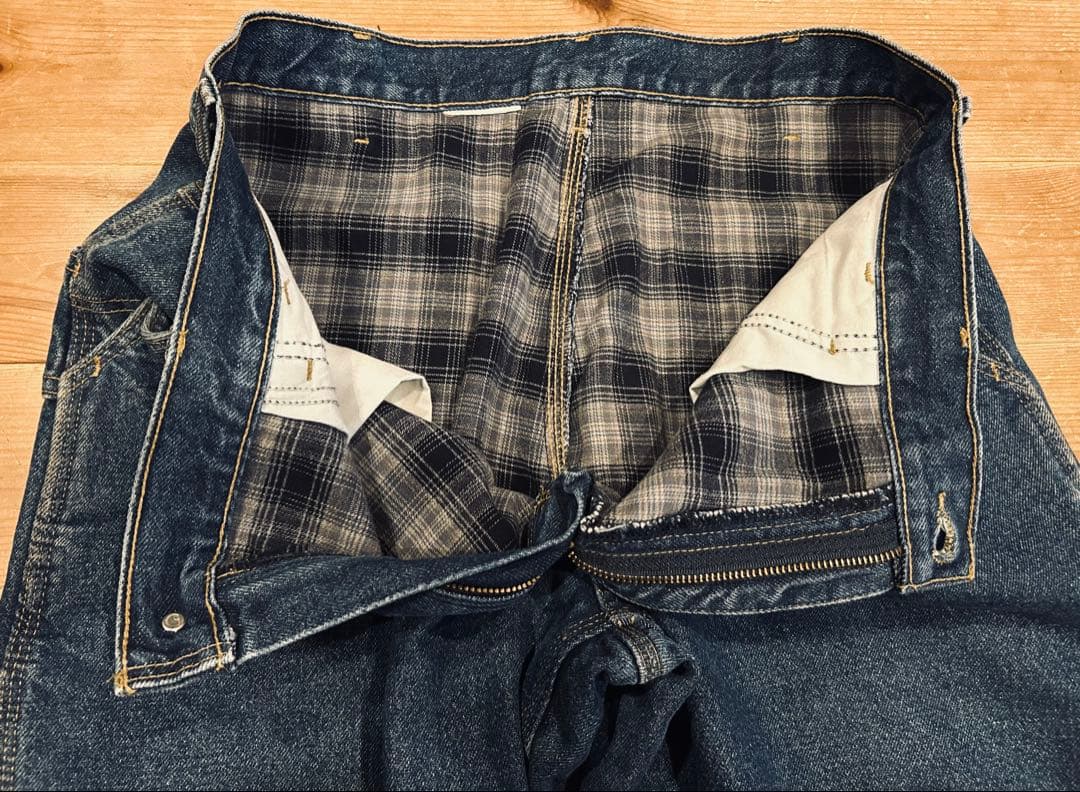 デニム 古着 90s Carhartt カーハート 青 チェック 裏地 カーゴ