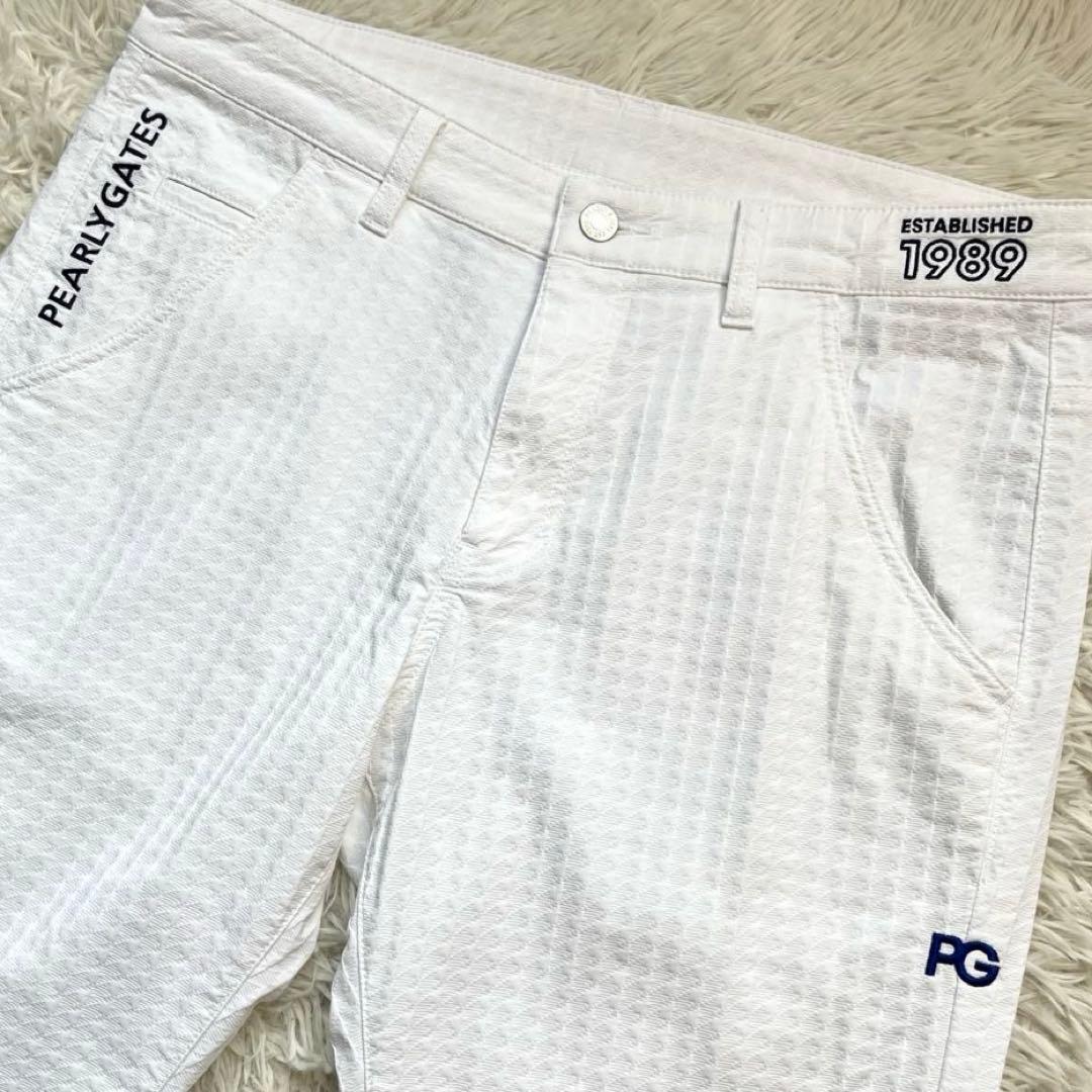極美品 近年】パーリーゲイツ ストレッチ 凹凸 パンツ ゴルフウェア 白