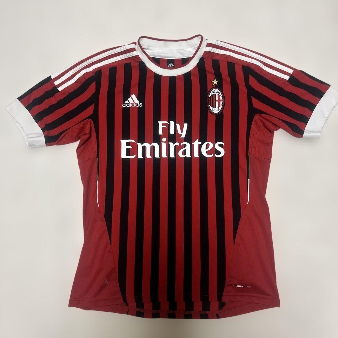 ACミラン adidas シャツ 赤黒ストライプ(レア) 本当に 安い