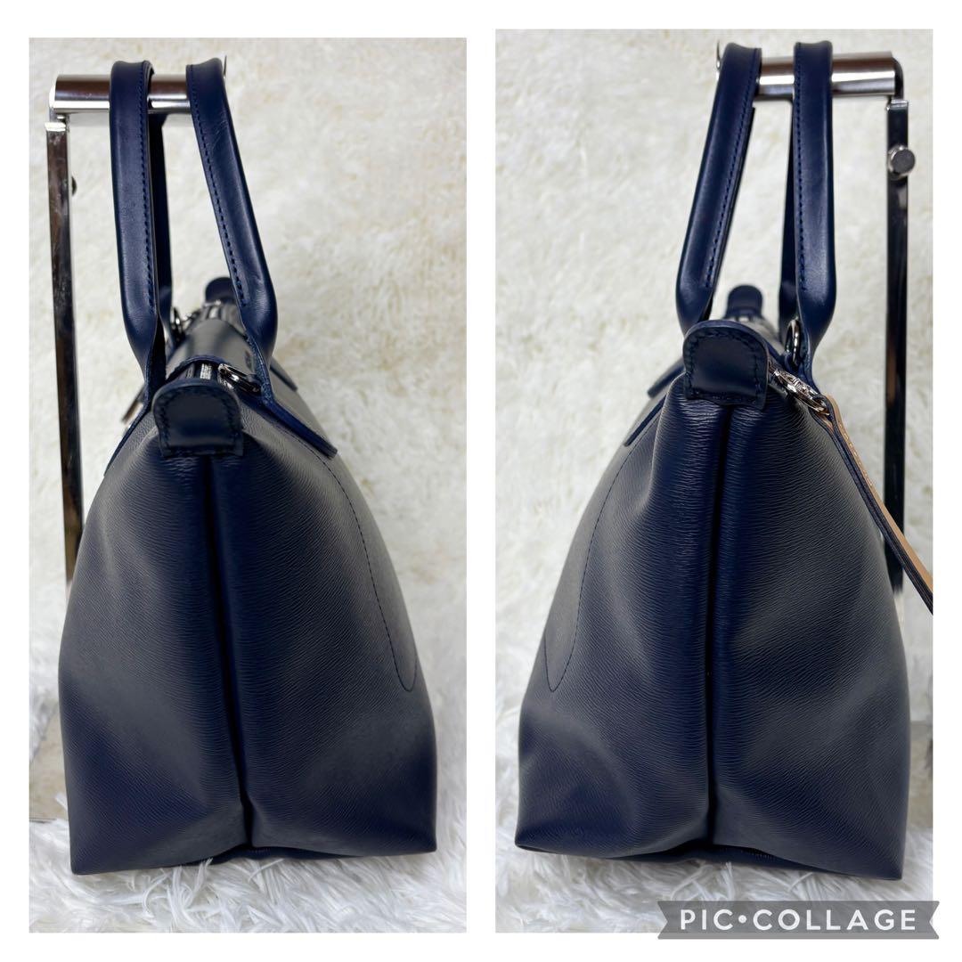 ✨極美品✨ ロンシャン オールレザー シティ2way ネイビー 自立 - メルカリ