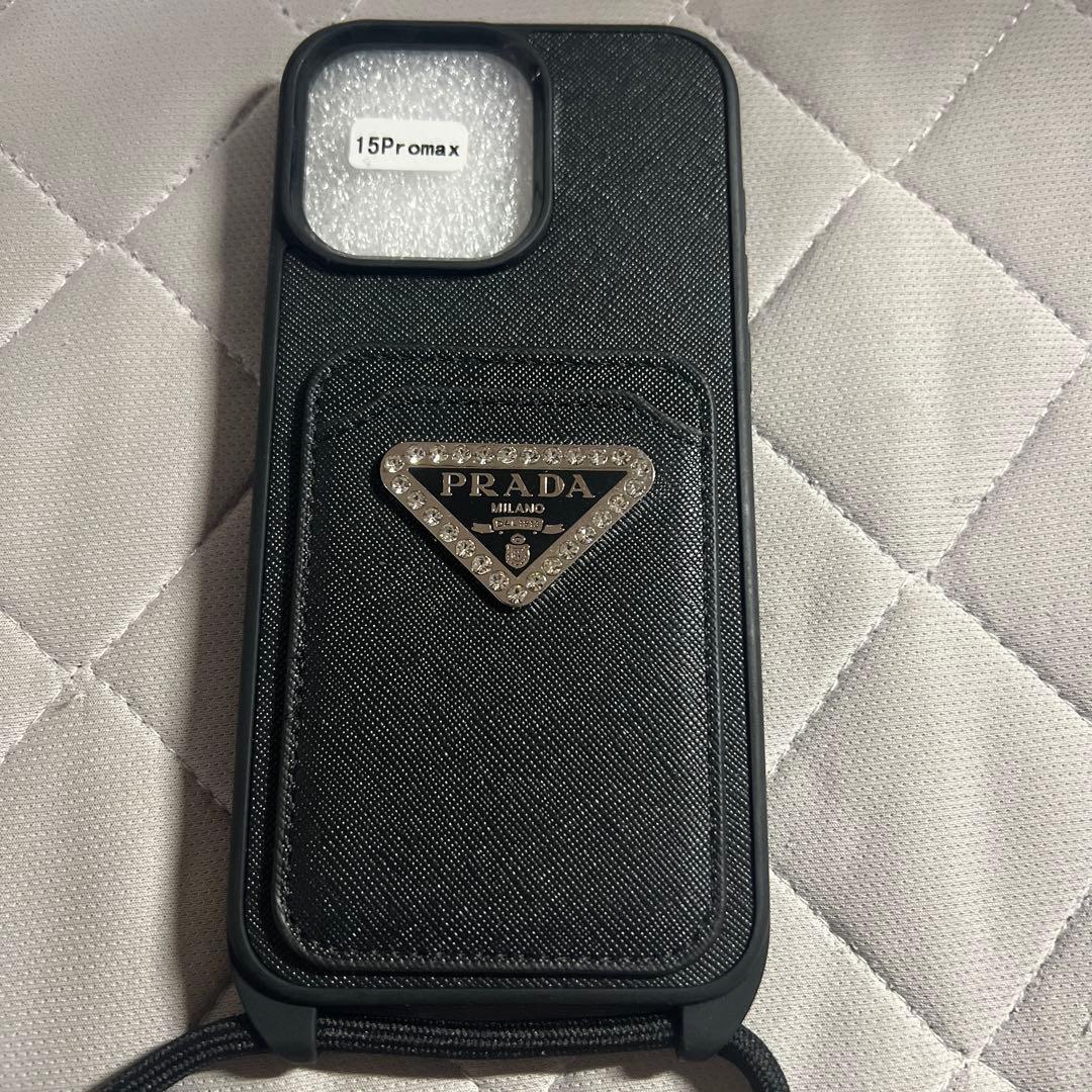 PRADA iPhone 15 Pro Max ケース最終値下げ Black Saffiano Leather Cover For Iphone 15 Pro Max | PRADA