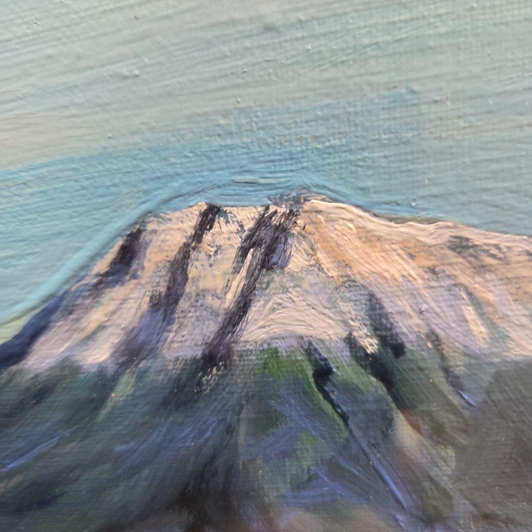 美品】 肉筆油彩風景画 銀飾額縁フレームつき「御嶽山初雪の情景」10