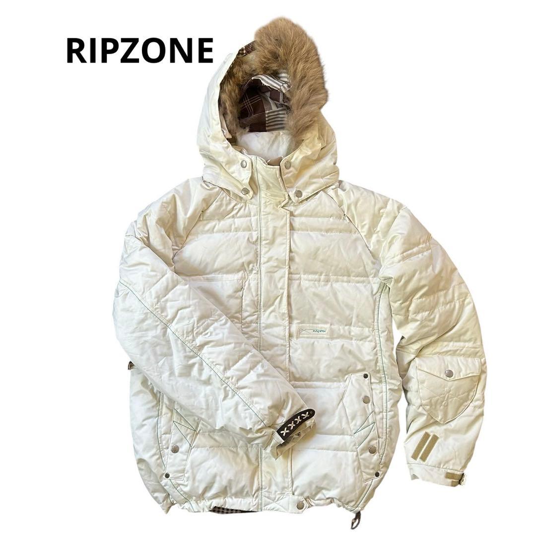 【美品】RIPZONE ダウン スノーボードウエア L多機能＆未使用 ファー 白 美品】RIPZONE ダウン スノーボードウエア L多機能＆未使用 ファー 白