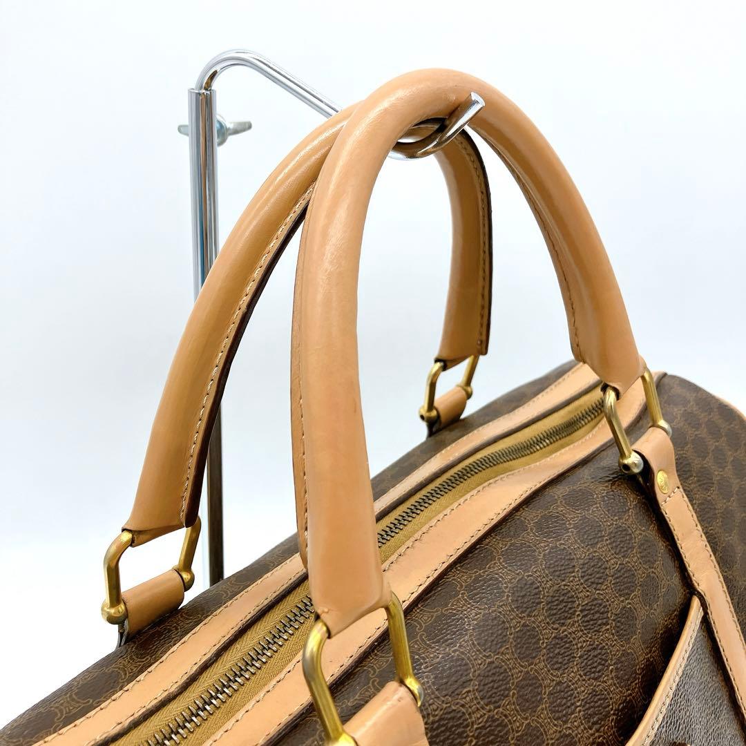 CELINE】ミニボストンバッグ マカダム柄 ゴールド金具 PVC ブラウン.の
