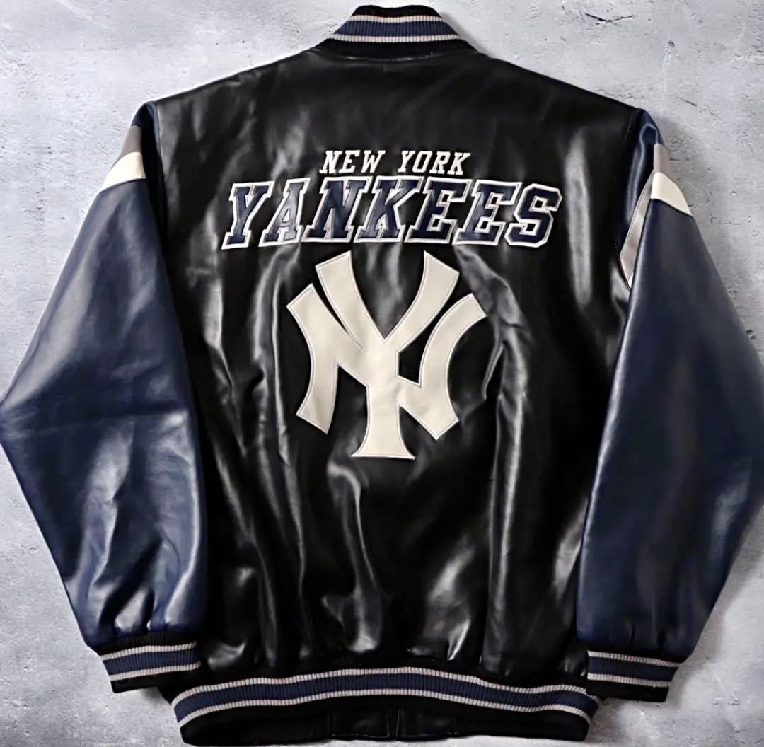 ヤンキース L 刺繍 PVC レザー ジャケット Yankees MLB 黒 紺 - メルカリ