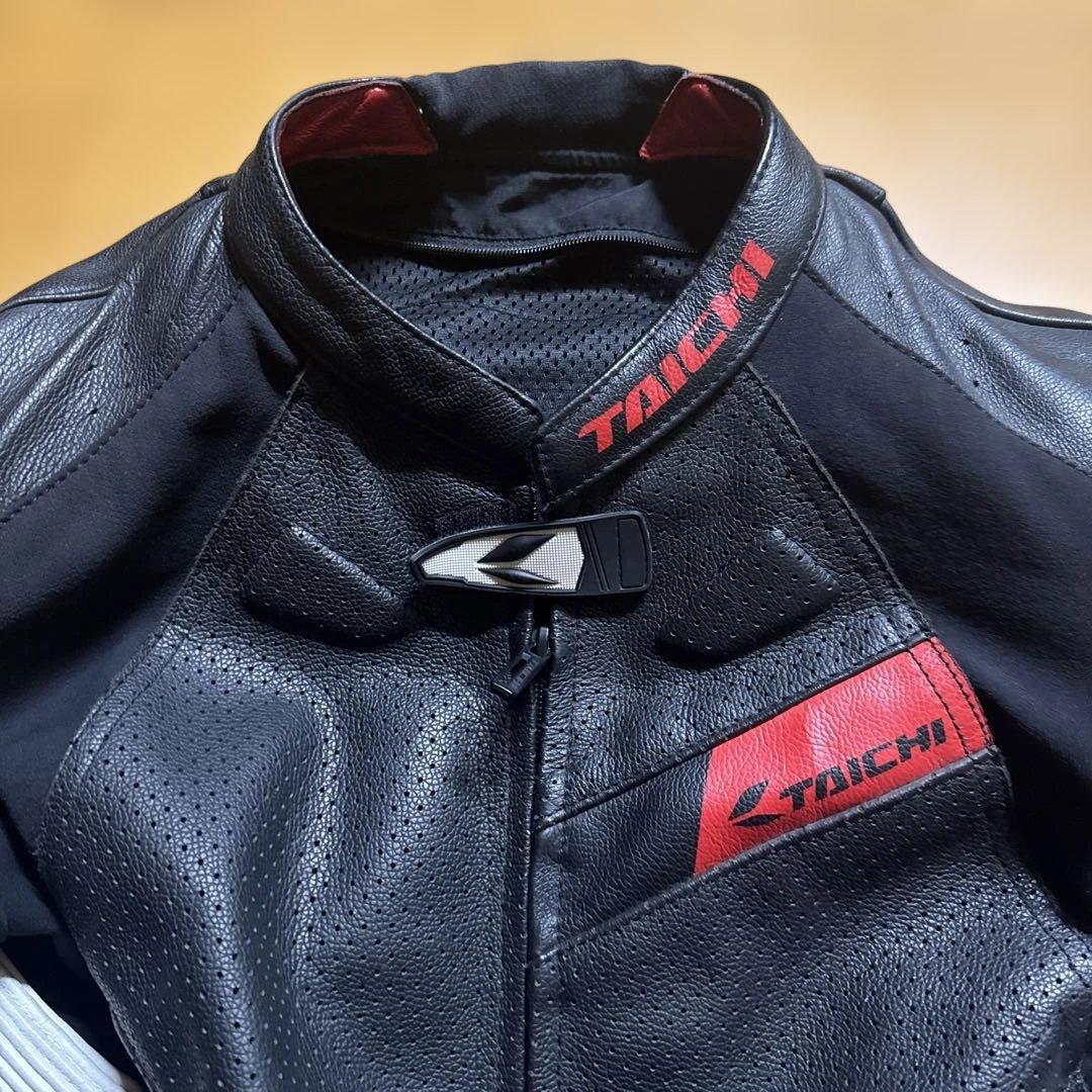 Tachik 黒白革ツナギ 上下セット両膝擦れ傷あり