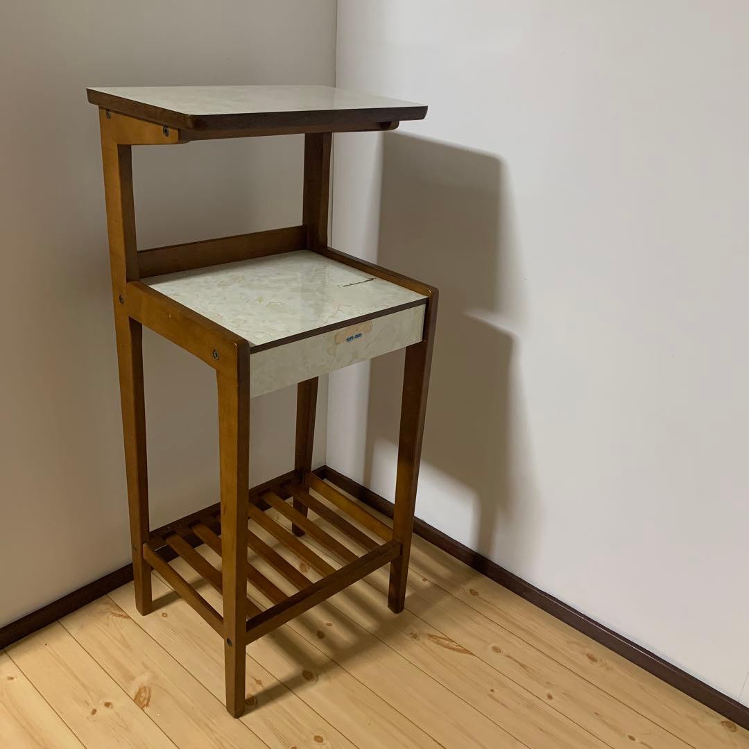 昭和レトロ　3段棚　引き出し付　電話台 楽天市場】電話台 ファックス台 おしゃれ スリム 日本製 引き出し 北欧