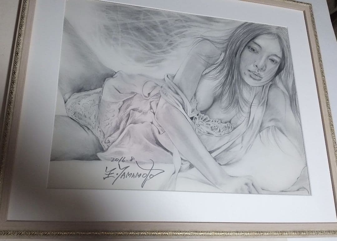 絵画、裸婦、美人画6F、山本英二、しなりk、新品額縁真作、肉筆画。