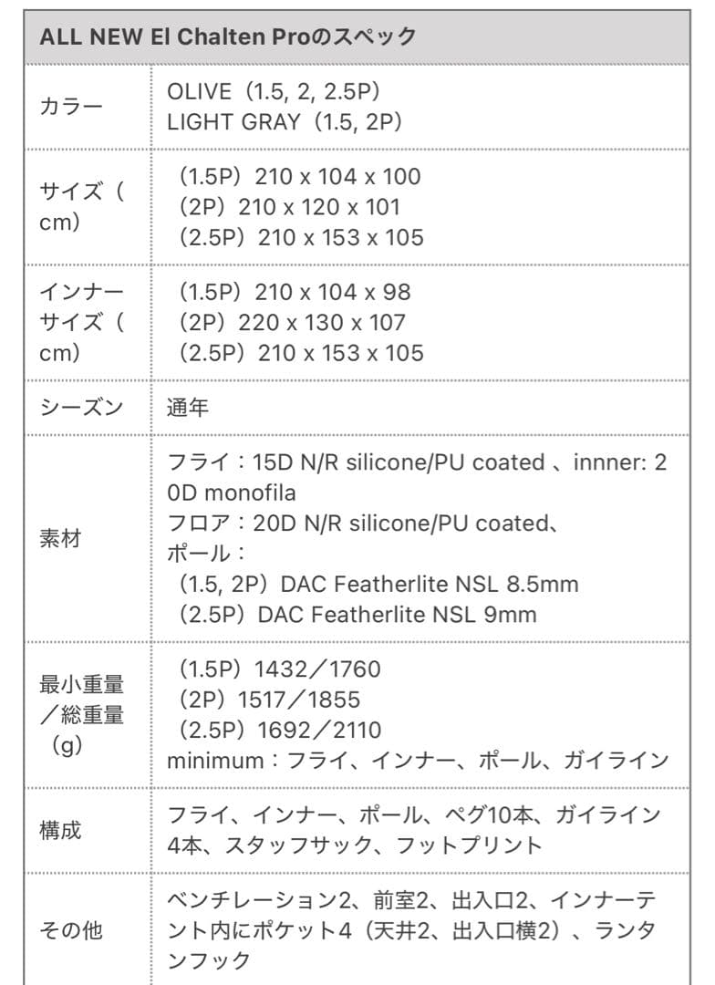 ゼログラム　ALL NEW El Chalten Pro 1.5P オリーブ