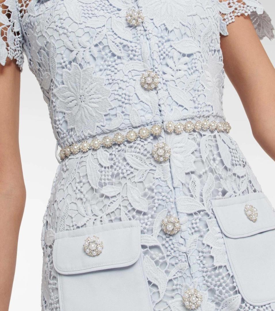 セルフポートレイト ワンピース ギピュールレース ブルー UK8