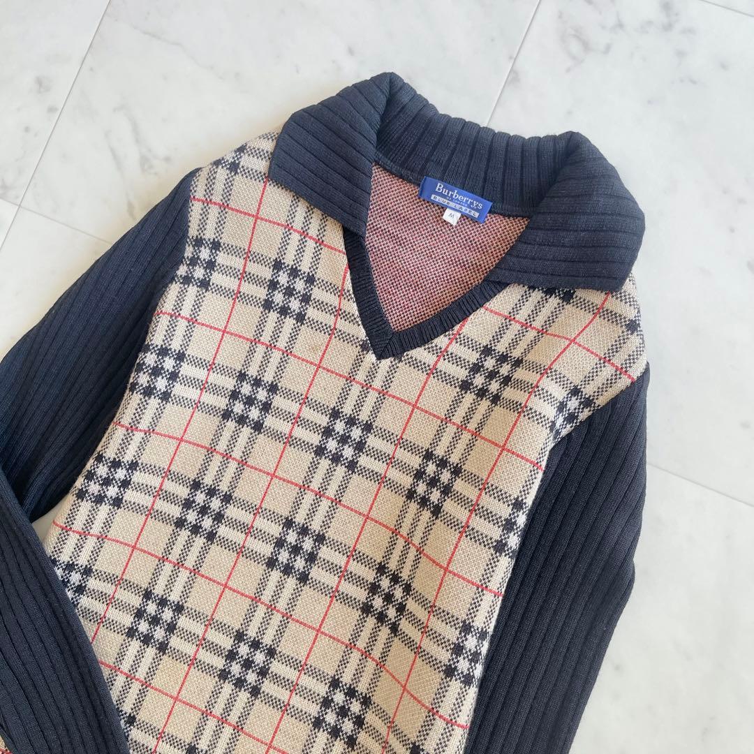 BURBERRY BLUE LABEL 切り替えニットスキッパーワンピース - メルカリ