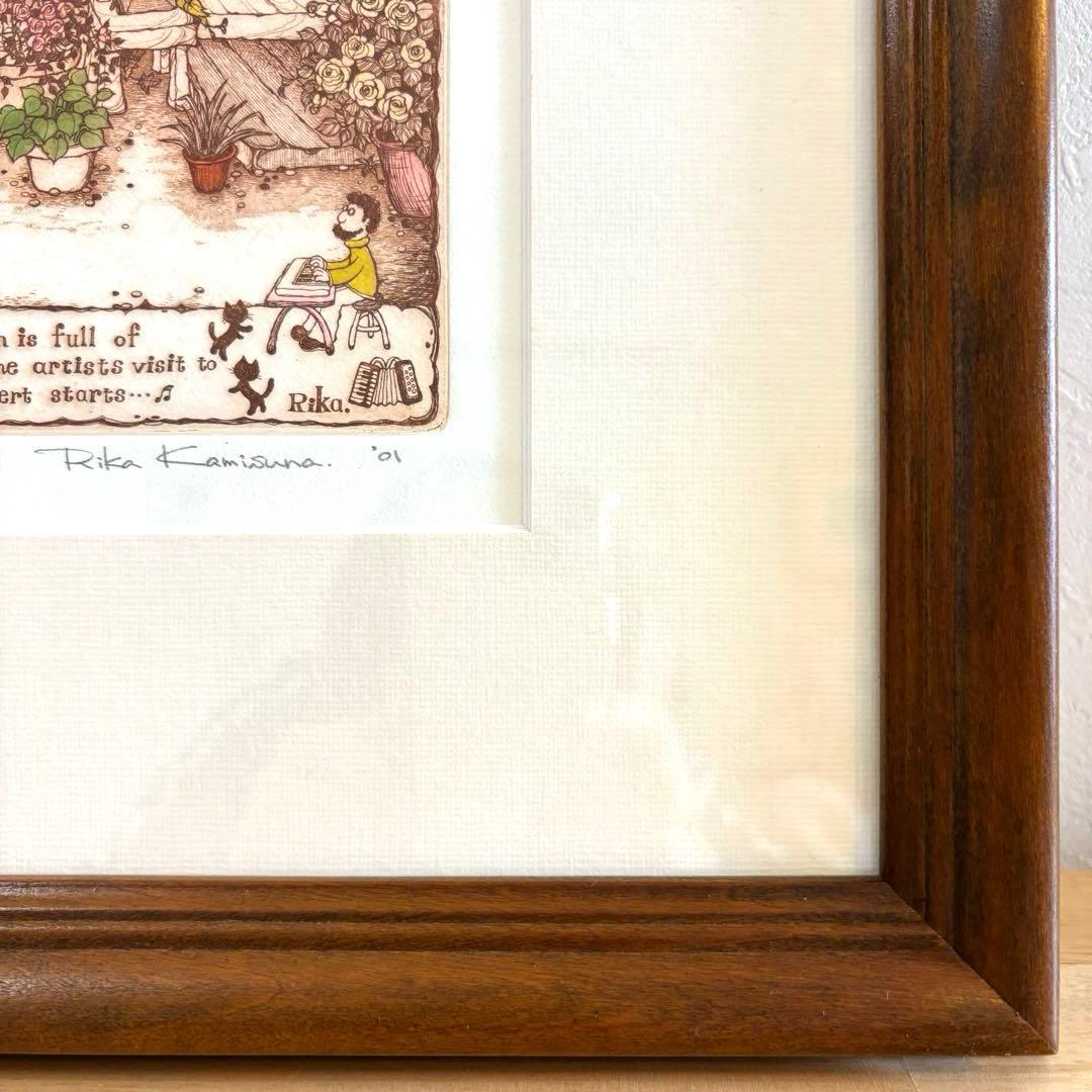 上砂理佳 開かれた大きな窓 エッチング サイン 犬 版画 絵画