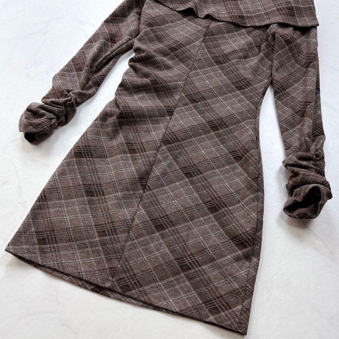 YILON】ONE-SHOULDER CHECK MINI OP ブラウン