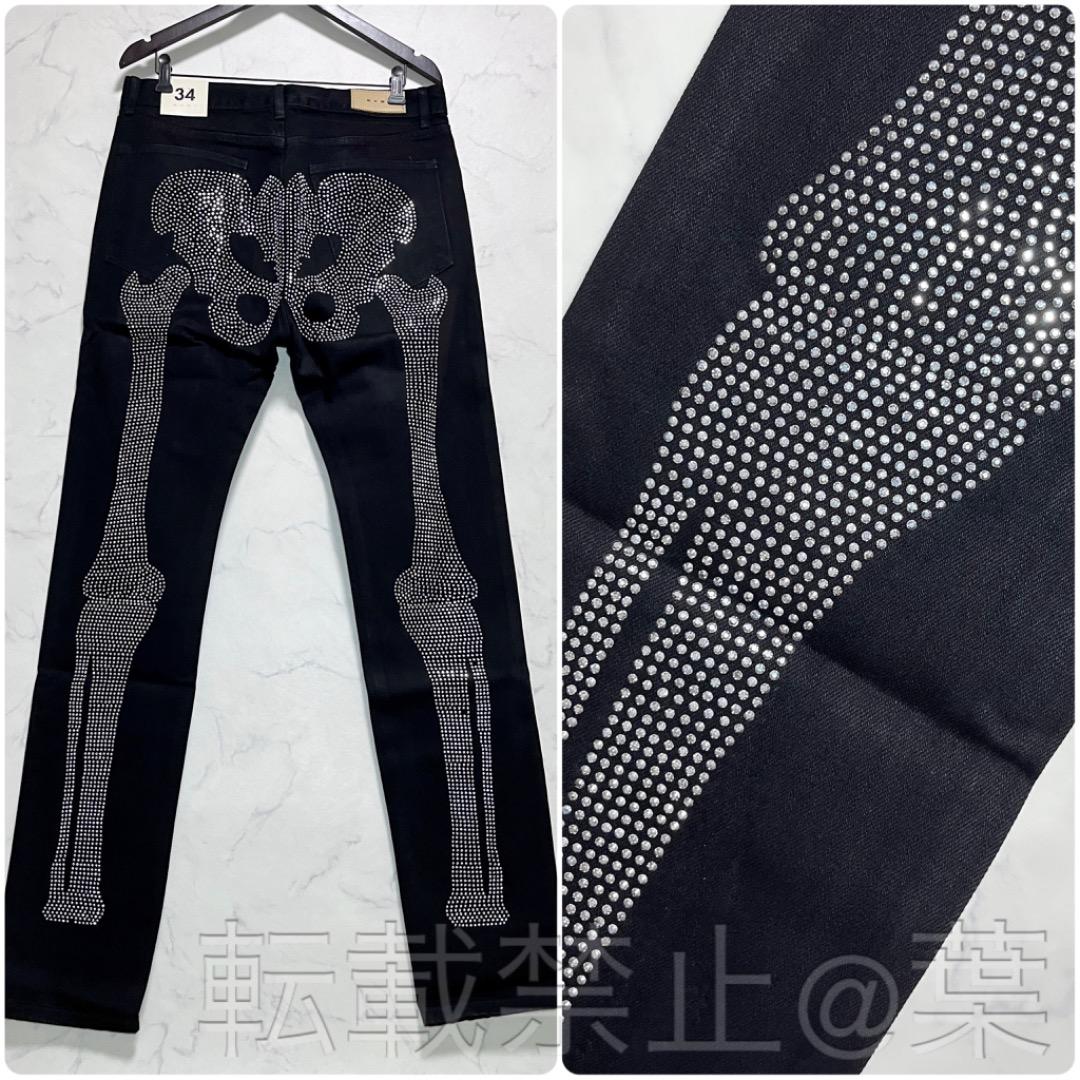 ラインストーン スカルパンツ 新品 L ミニマルmnml スケルトンパンツ