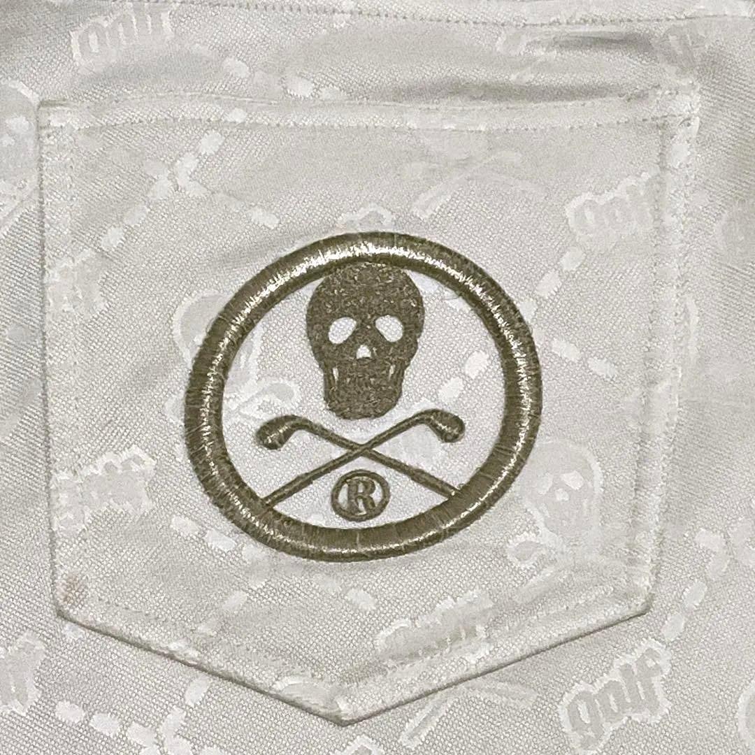 MARK&LONA スカル 総柄 刺繡 シルバーパッチ ゴルフ 白 46 MARK&LONA