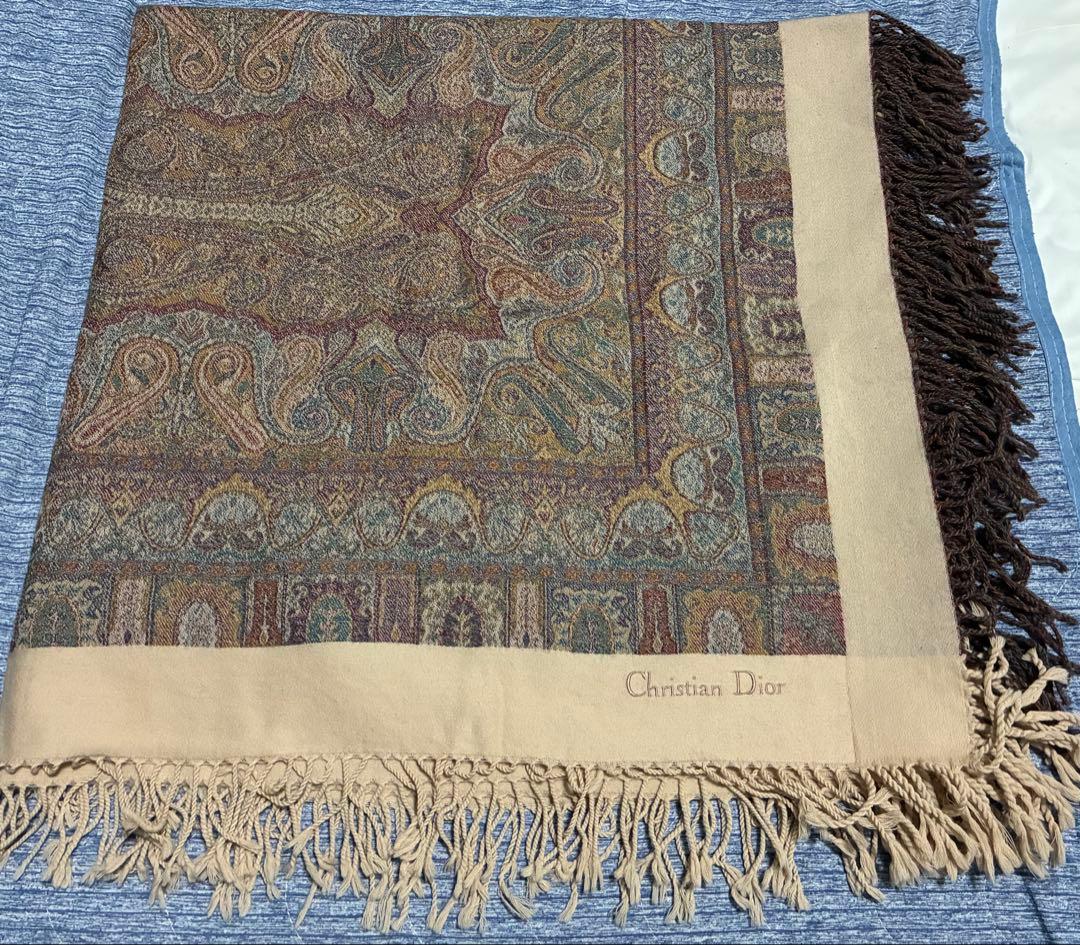 【出品者負担 値下げ済】 Christian Dior ペイズリー柄ストール Christian Dior】クリスチャンディオール ペイズリー柄 大判シルク