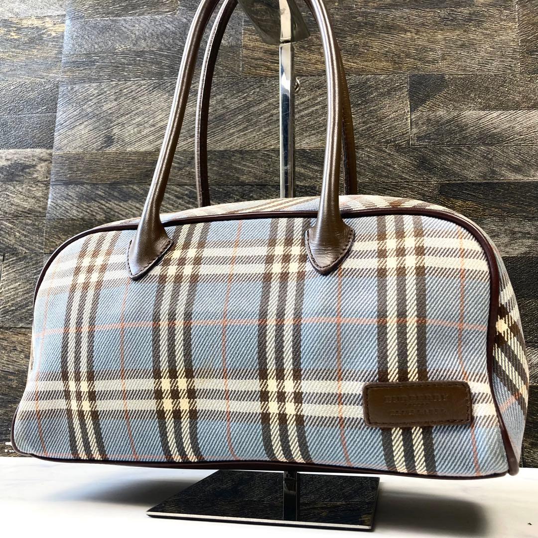 希少色 バーバリーブルーレーベル ミニボストン バッグ ノバチェック ホースロゴ 希少色 バーバリーブルーレーベル ミニボストン バッグ ノバチェック