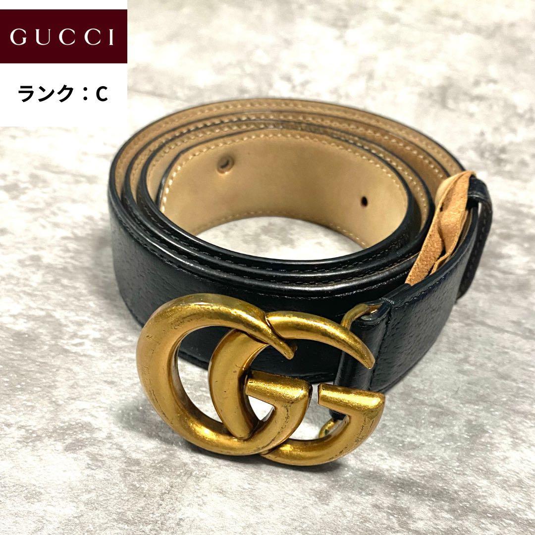 Gucci GGゴールドバックルベルト レディース 使用感あり GUCCI（グッチ） レディース ベルト 165646 GG ゴールド バックル 黒
