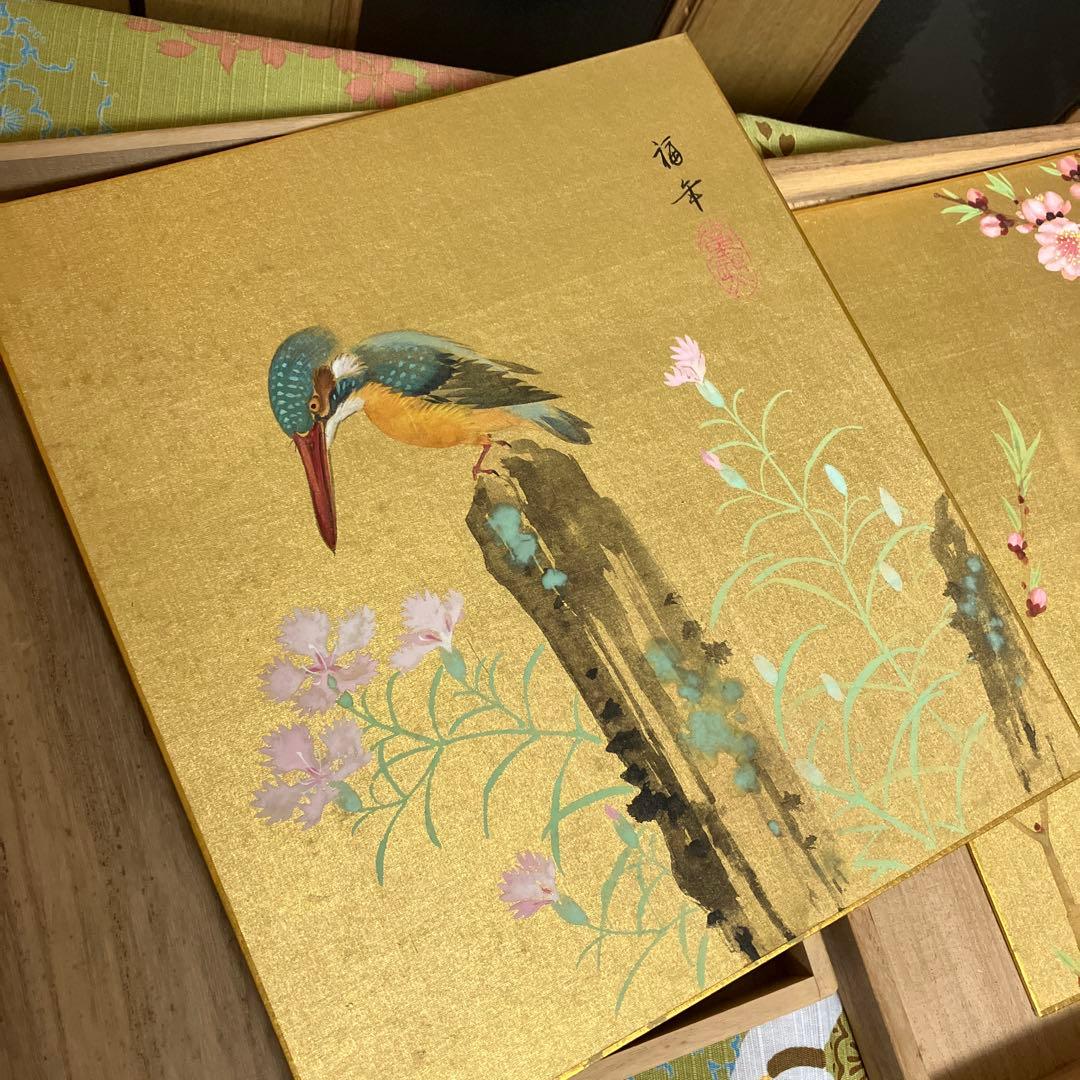 花鳥画色紙四枚 日本画家「小西福年」作 - メルカリ