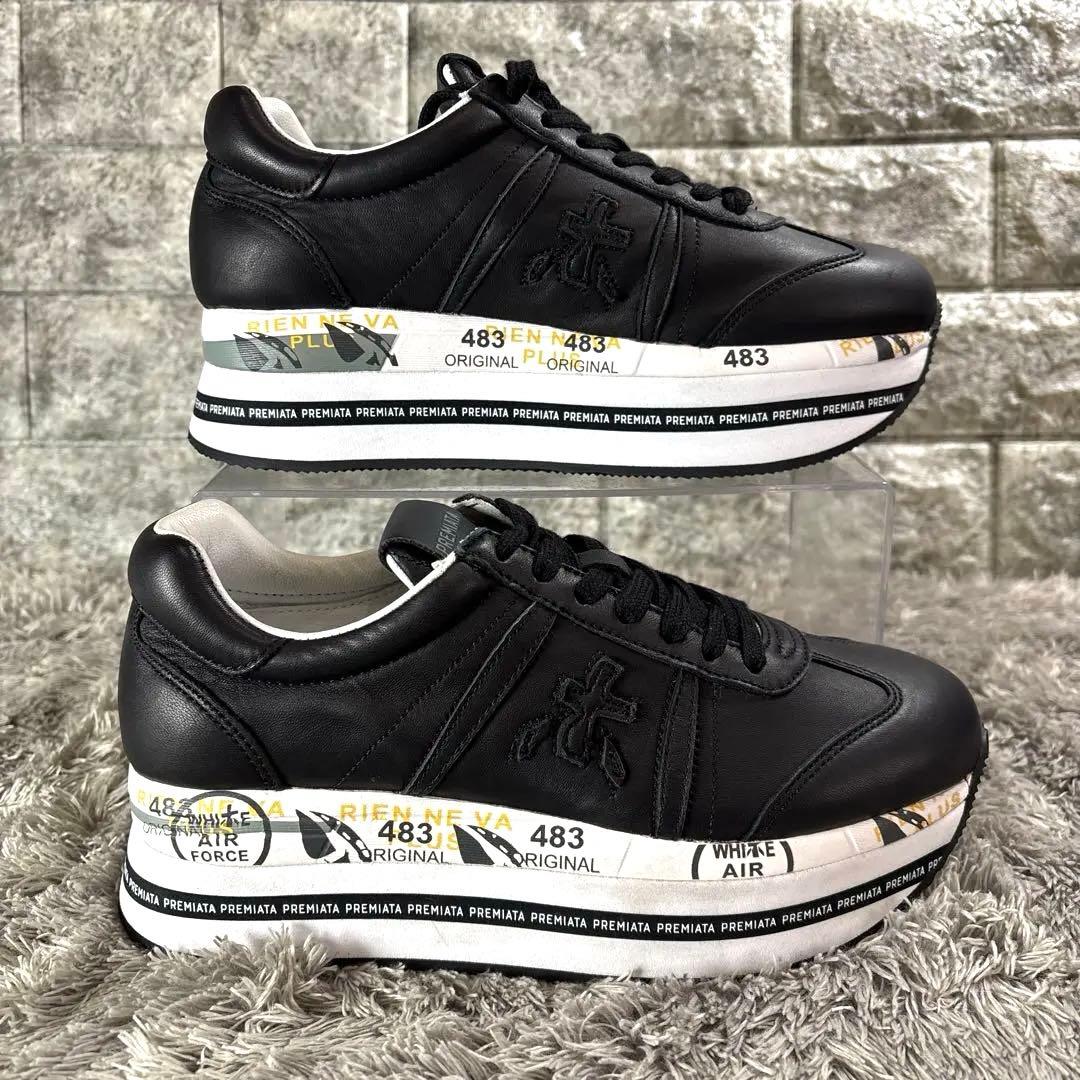 新品❣️ プレミアータ MICK 本革 厚底 スニーカー オールブラック