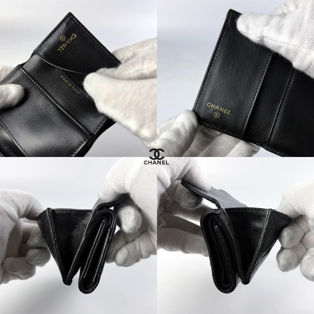 正規品新型タイプシャネルマトラッセゴールド金具Wホック三つ折り財布