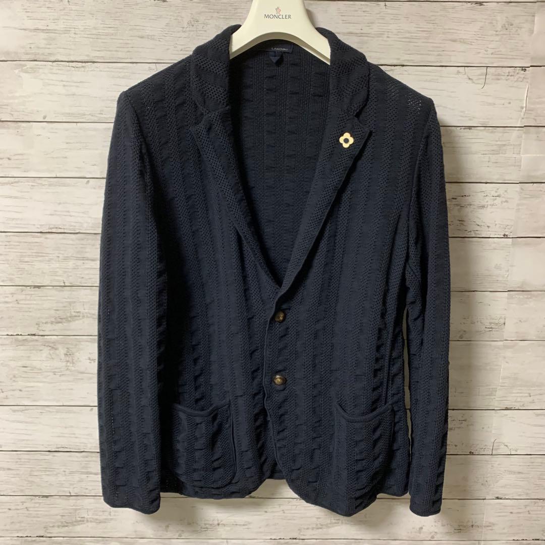 LARDINI ラルディーニ　コットンカーディガン　サマー ネイビー 52 LARDINI（ラルディーニ） ニットジャケット シングル 12ゲージ サマー