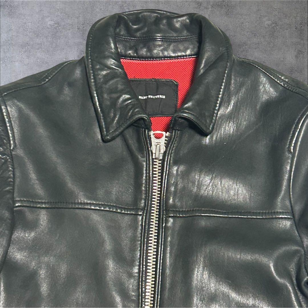 美品】ラムレザー ナノユニバース 裏地赤メッシュ ビッグジッパー