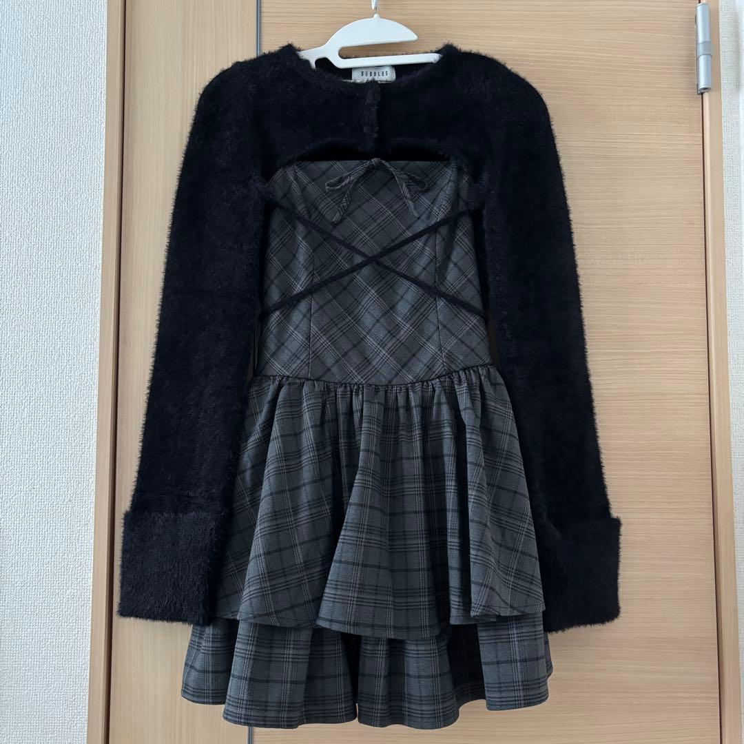 bubbles オープンネックギャザーワンピース グレー Sサイズ バブルス